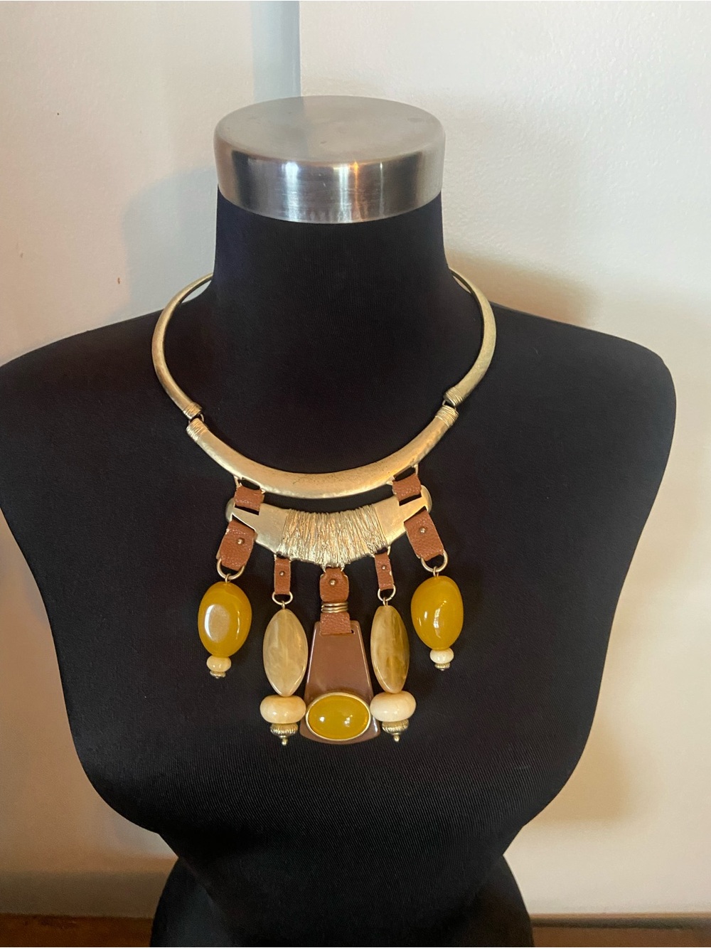 Chico's Gold-Tone Collar Necklace with Yellow and Brown Pendants